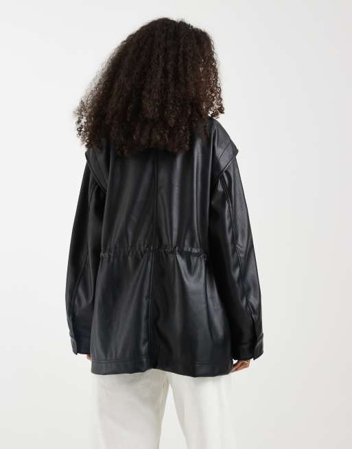 ASOS DESIGN - Utility jack met leerlook en vier zakken in zwart, 4 van 4