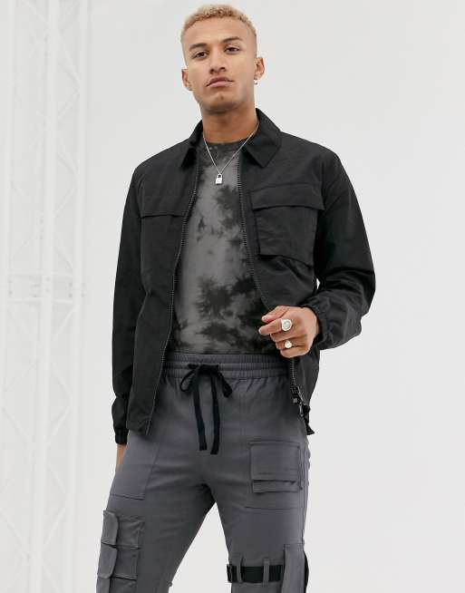 ASOS DESIGN utility jacket with funnel neck in black