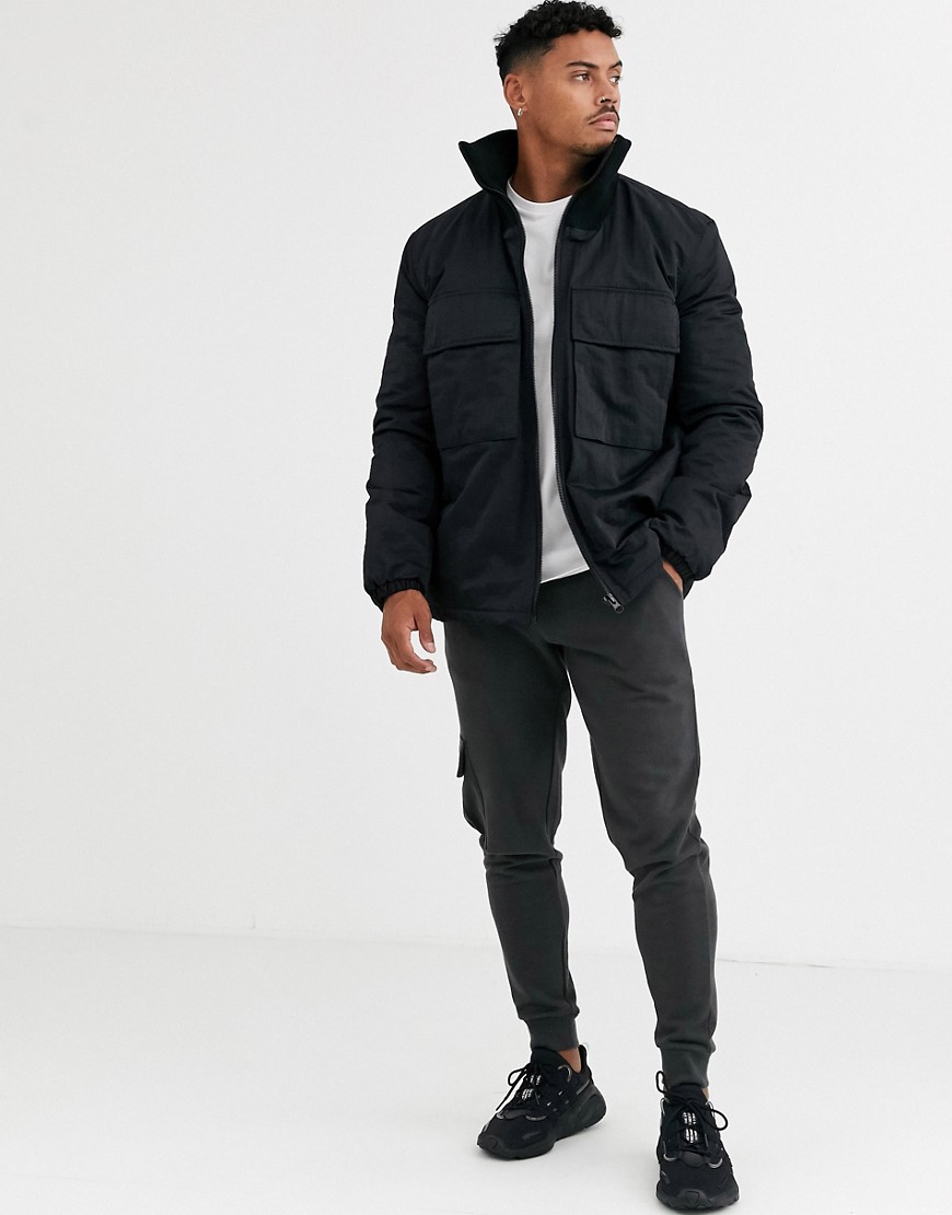 ASOS DESIGN utility jacket with funnel neck in black