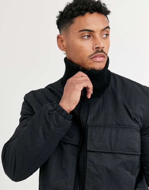 ASOS DESIGN utility jacket with funnel neck in black