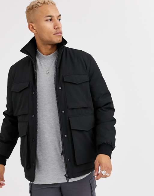 ASOS DESIGN utility jacket with funnel neck in black | ASOS