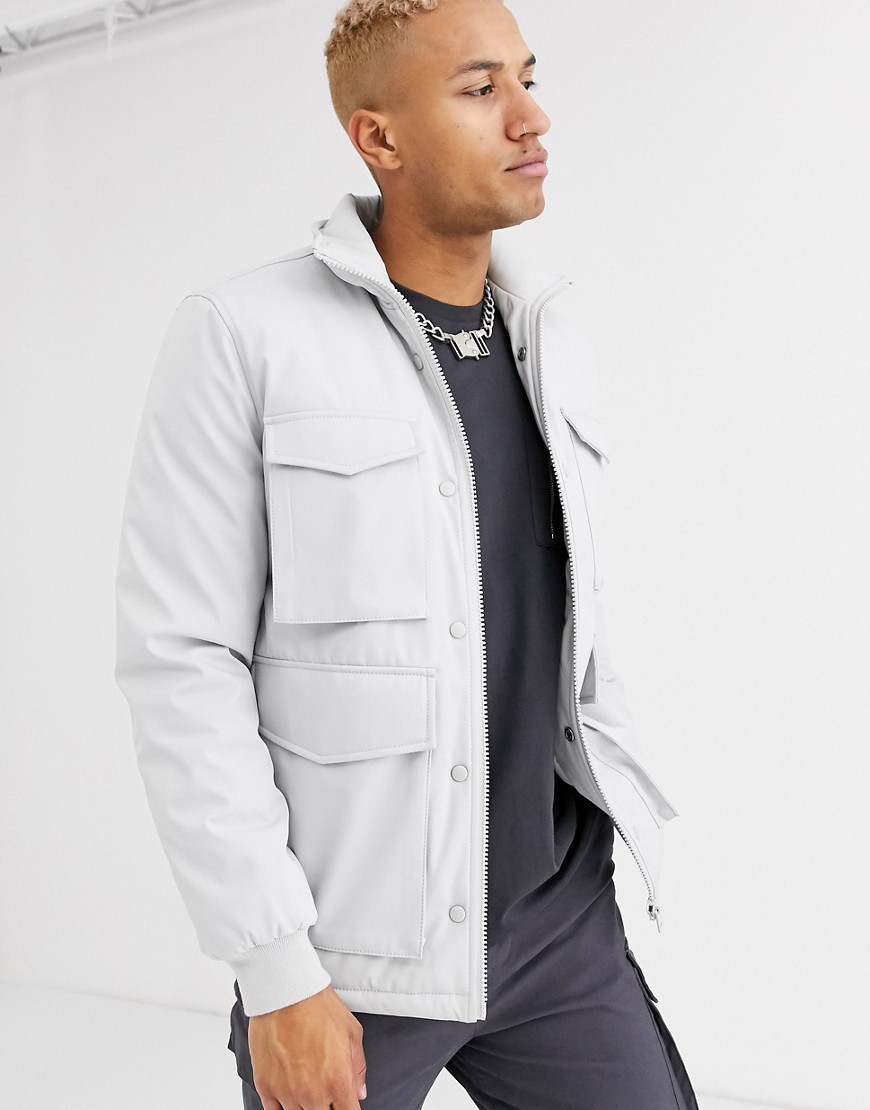 ASOS DESIGN utility jacket with funnel neck in white