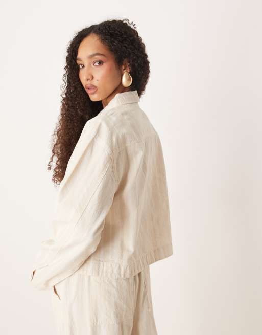 ASOS DESIGN utility jacket with pocket detail in ecru stripe - part of a set, 3 of 4