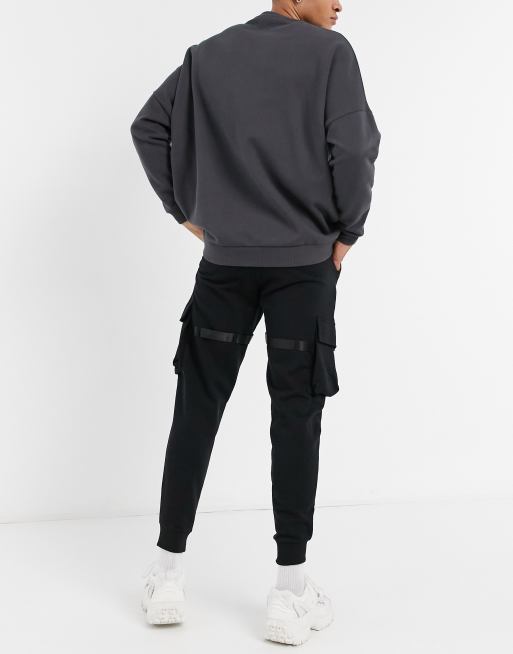 ASOS DESIGN utility joggers with multi pockets & strapping - BLACK, 2 of 4