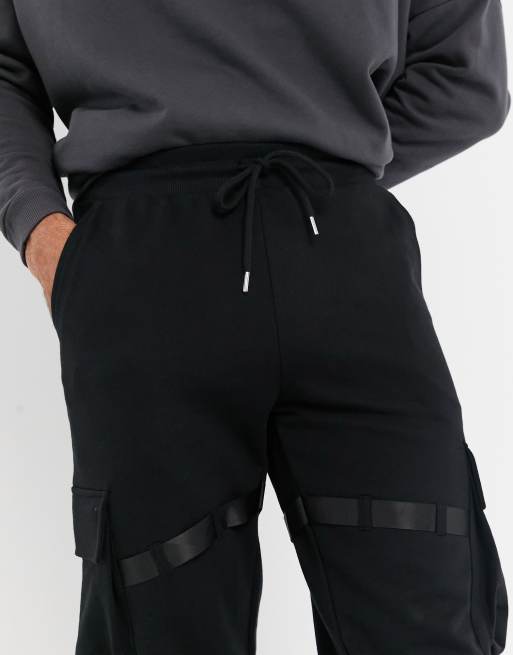 ASOS DESIGN utility joggers with multi pockets & strapping - BLACK, 3 of 4