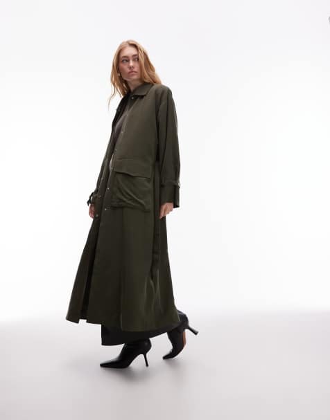 ASOS DESIGN utility longline belted trench coat in khaki - view 1