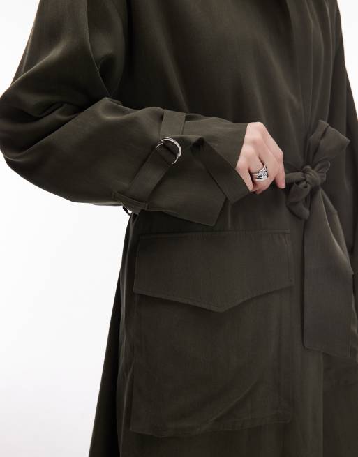 ASOS DESIGN utility longline belted trench coat in khaki