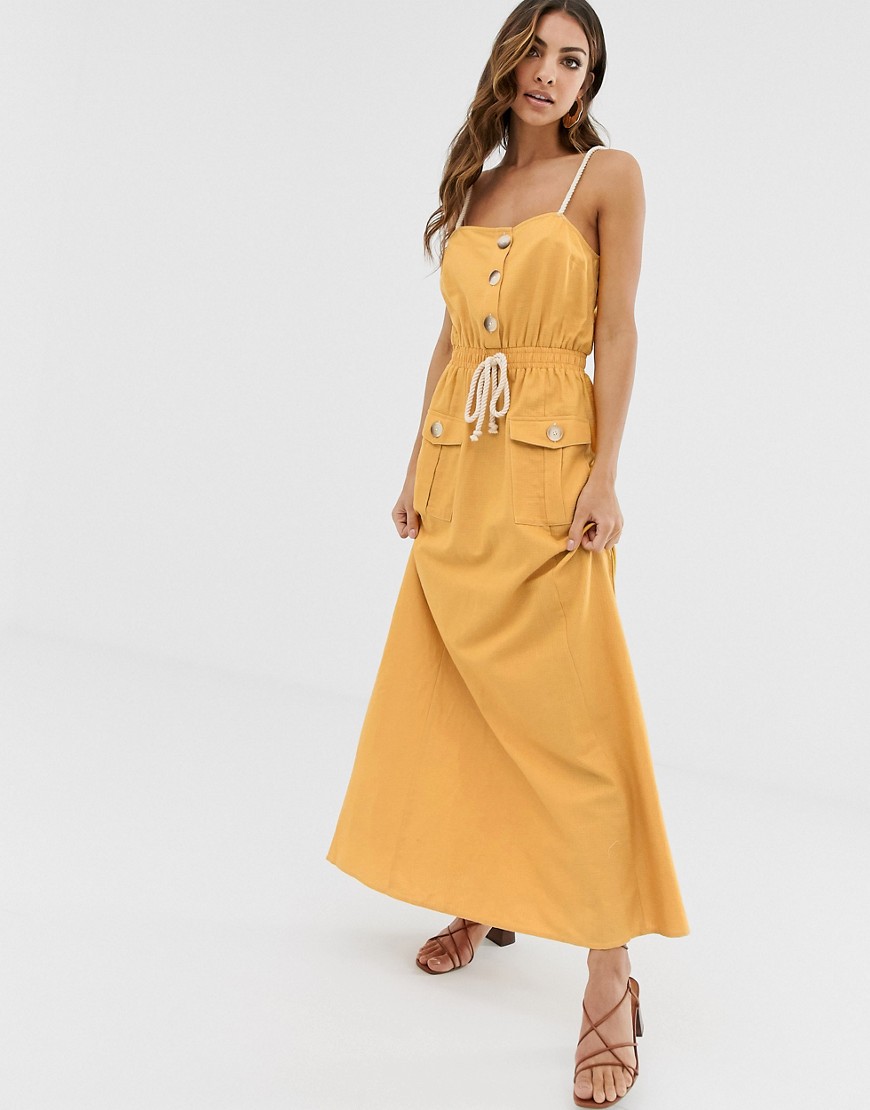 ASOS DESIGN utility maxi dress with tie waist-Yellow
