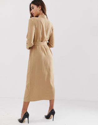 belted utility midi shirt dress