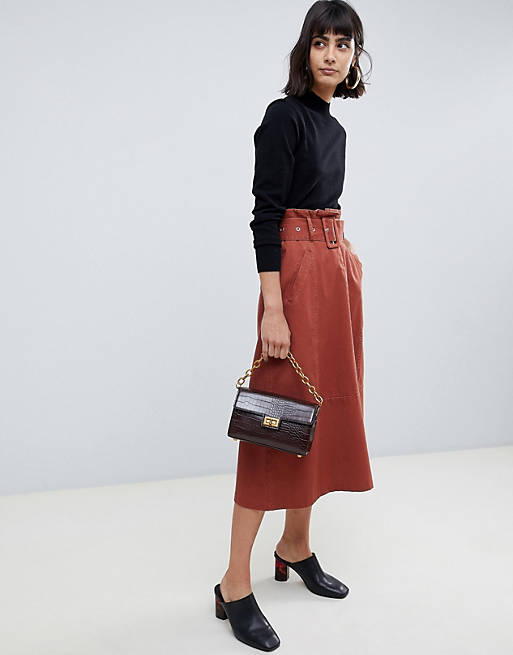 ASOS DESIGN utility midi skirt with paperbag waist