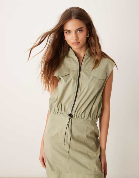 ASOS DESIGN - Utility mini-jurk met rits in kaki - view 1