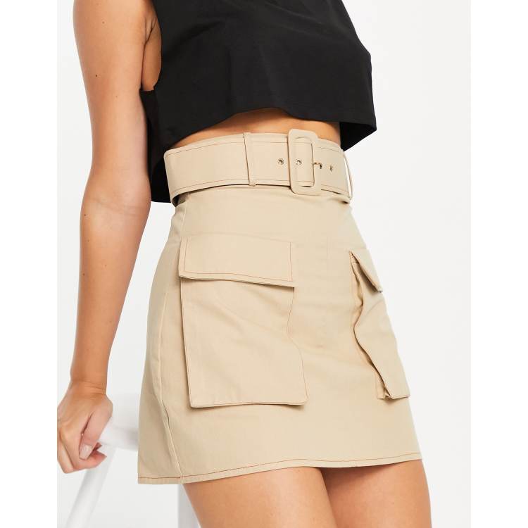 ASOS DESIGN utility mini skirt with belt detail in stone | ASOS