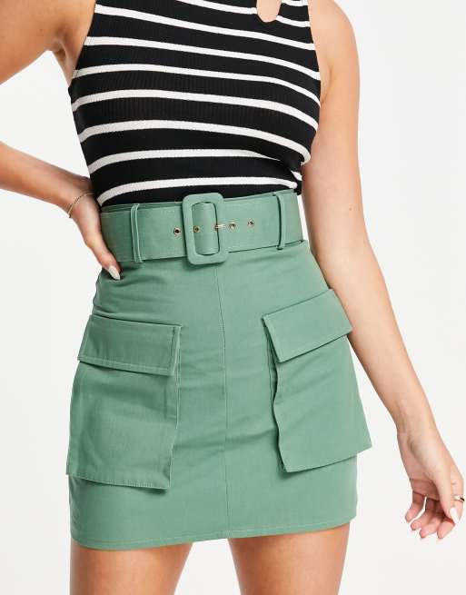 ASOS DESIGN - Utility minirok met ceintuur in kaki