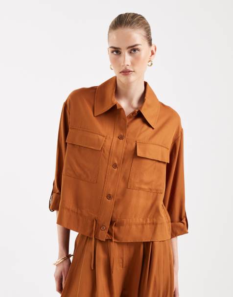 ASOS DESIGN - Utility overhemd met zachte textuur in gember bruin, deel van co-ord set - view 1