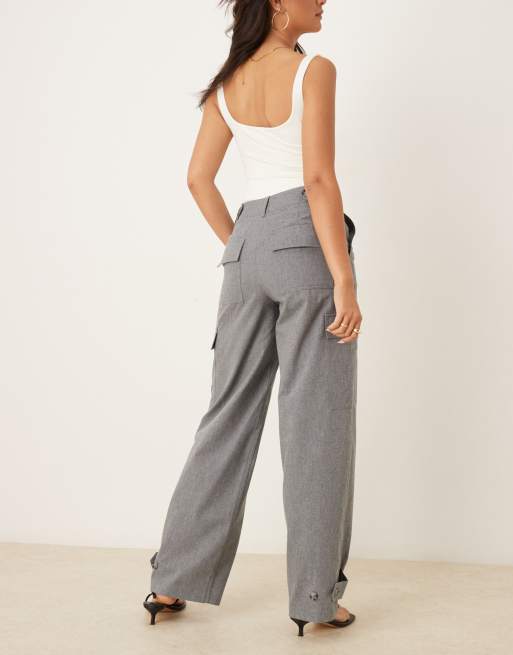 ASOS DESIGN utility pants with pocket detail in brushed flannel in gray heather
