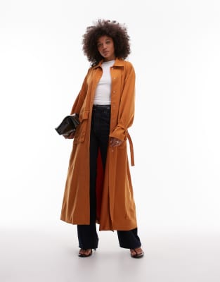 Asos Design Utility Pocket Belted Duster Coat In Orange