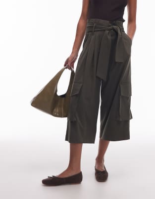 Asos Design Utility Pocket Detail Belted Bermuda Shorts In Green
