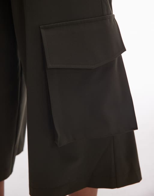 ASOS DESIGN utility pocket detail belted bermuda shorts in dark green