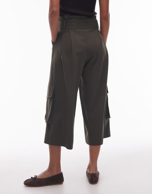 ASOS DESIGN utility pocket detail belted bermuda shorts in dark green