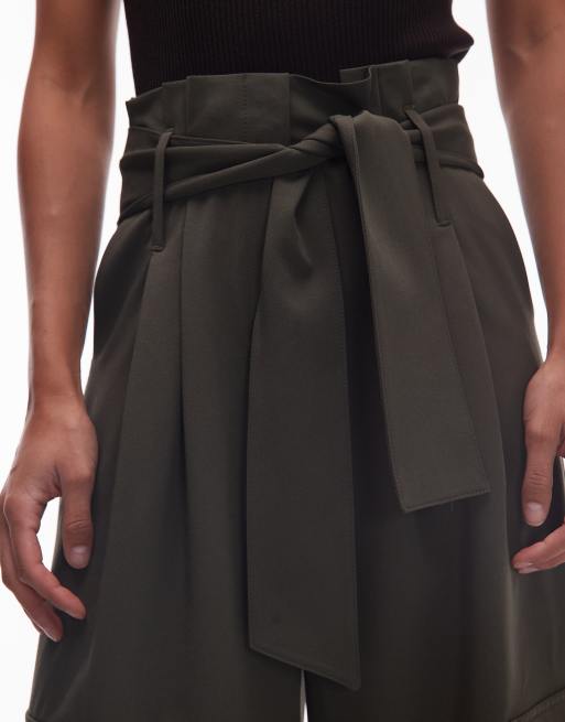 ASOS DESIGN utility pocket detail belted bermuda shorts in dark green, 5 of 5