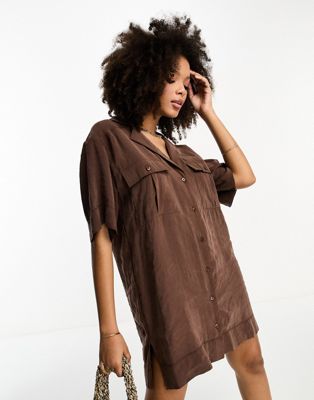 ASOS DESIGN utility pocket shirt dress in chocolate