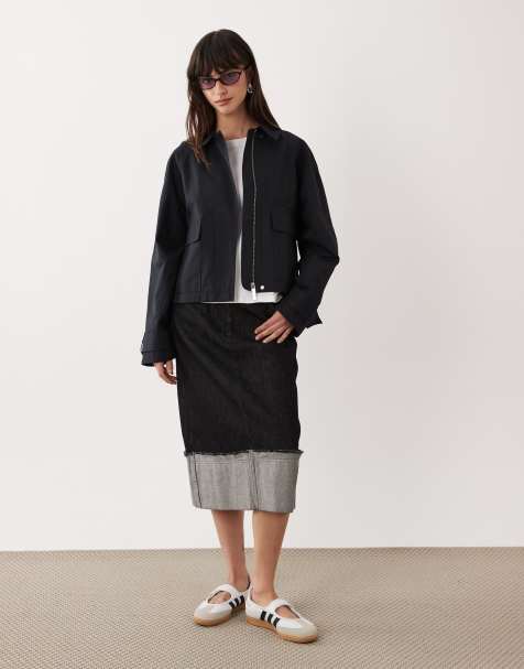 ASOS DESIGN utility pocket short cape back trench with cotton and water repellent finish in navy - view 1