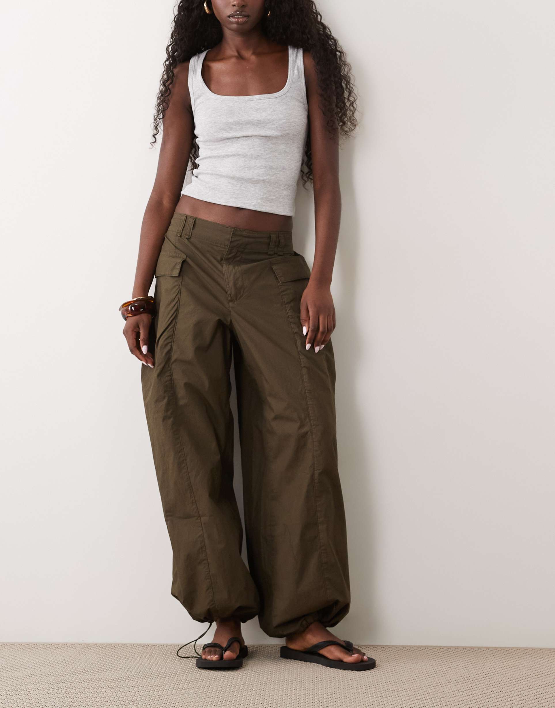 asos design utility pocket side balloon pants in khaki