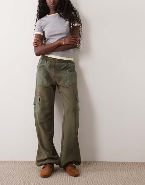 ASOS DESIGN Utility pocket wide leg jogger in khaki - view 1
