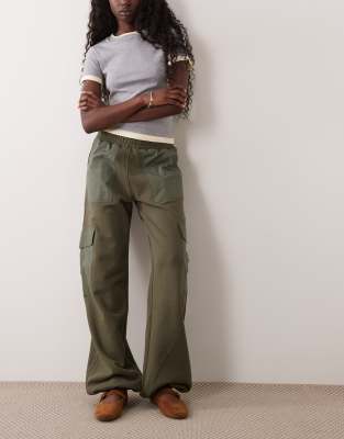 Asos Design Utility Pocket Wide Leg Sweatpants In Green