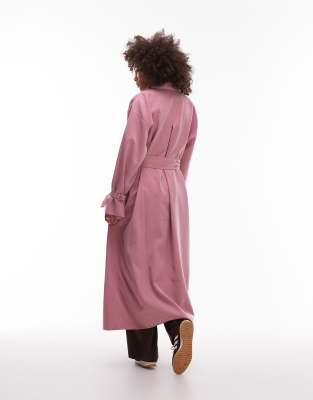 Asos Design Utility Pockets Belted Duster Coat In Pink