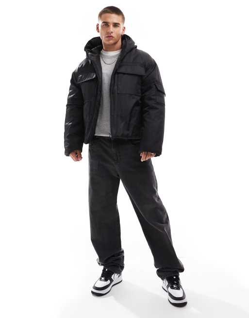 ASOS DESIGN utility puffer jacket in black, 3 of 4