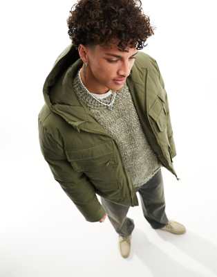 ASOS DESIGN utility puffer jacket in khaki-Green