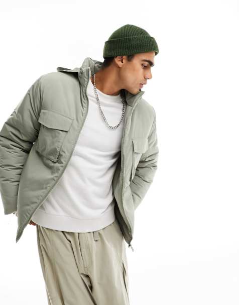 ASOS DESIGN utility puffer jacket in sage green - view 1