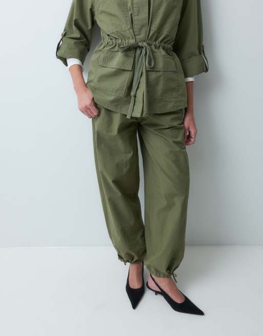 ASOS DESIGN utility pull on pants co-ord in khaki, 2 of 5