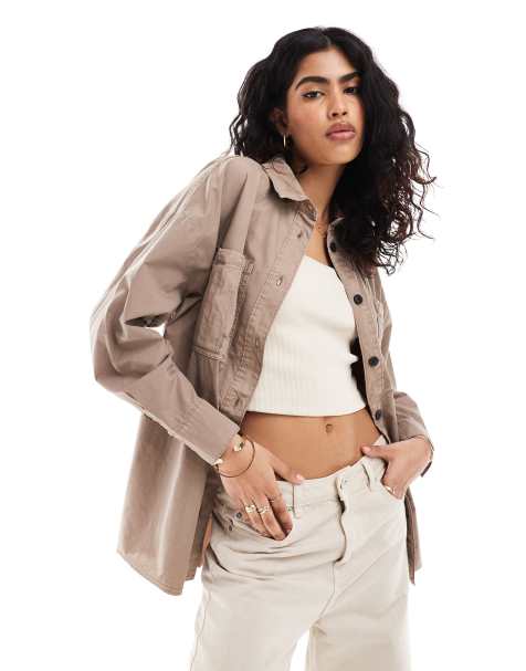 ASOS DESIGN utility shirt in washed sand - view 1
