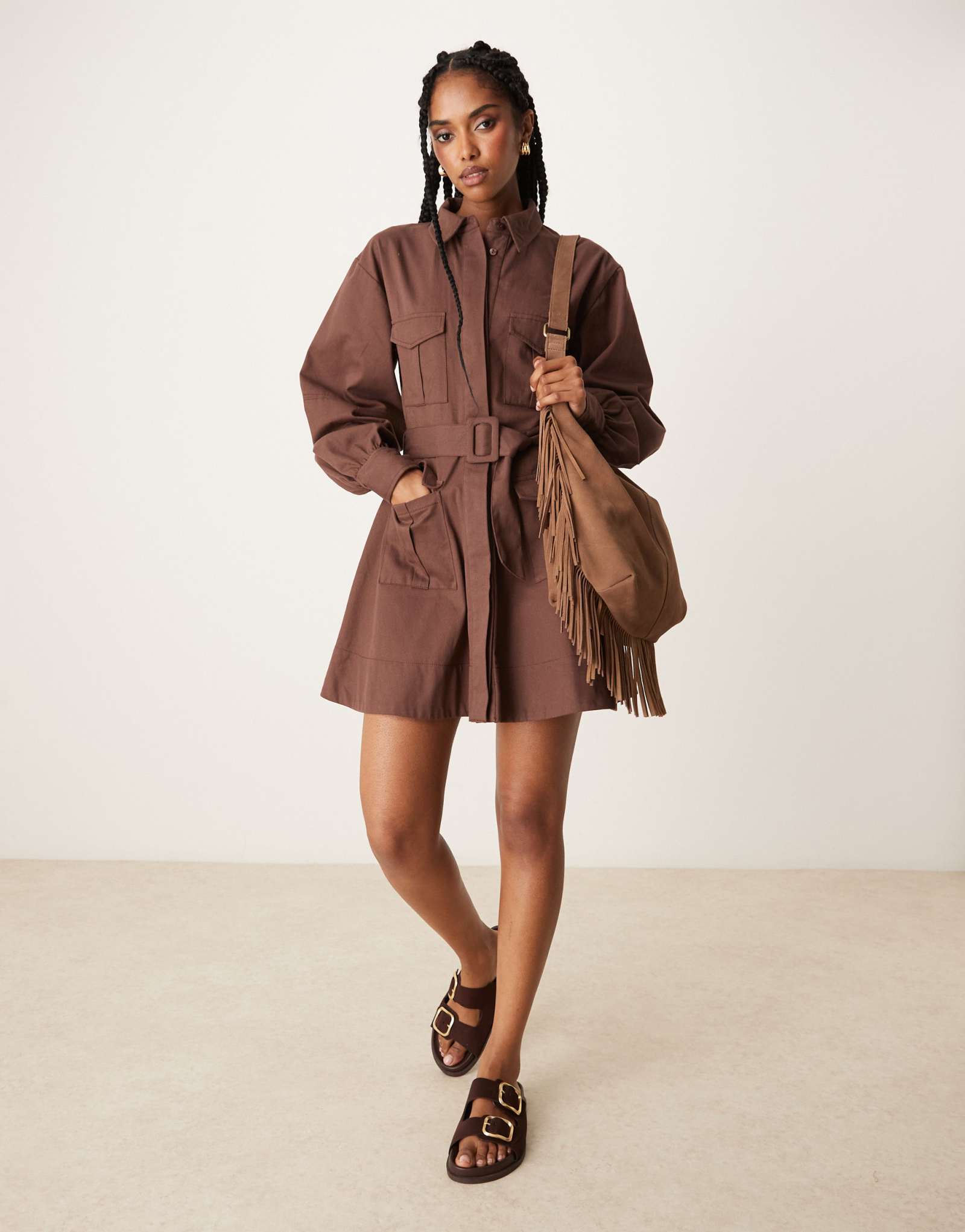 ДИЗАЙНЕРСКОЕ мини-платье-рубашка ASOS с поясом шоколадного цвета