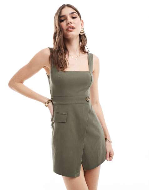 ASOS DESIGN utility skort playsuit in khaki - view 1