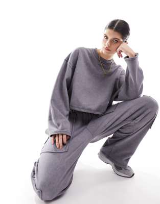 ASOS DESIGN utility sweatshirt in charcoal wash - part of a set