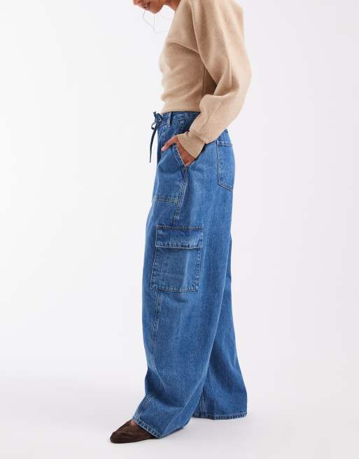 ASOS DESIGN utility tie waist jeans in blue - part of a set, 3 of 5
