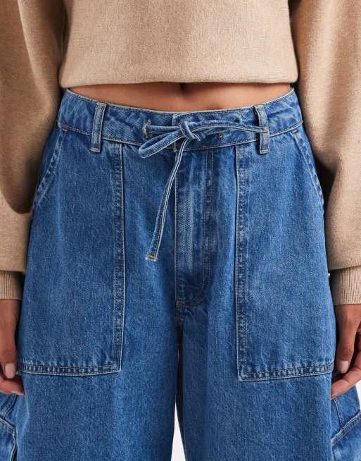 ASOS DESIGN utility tie waist jeans in blue - part of a set, 5 of 5