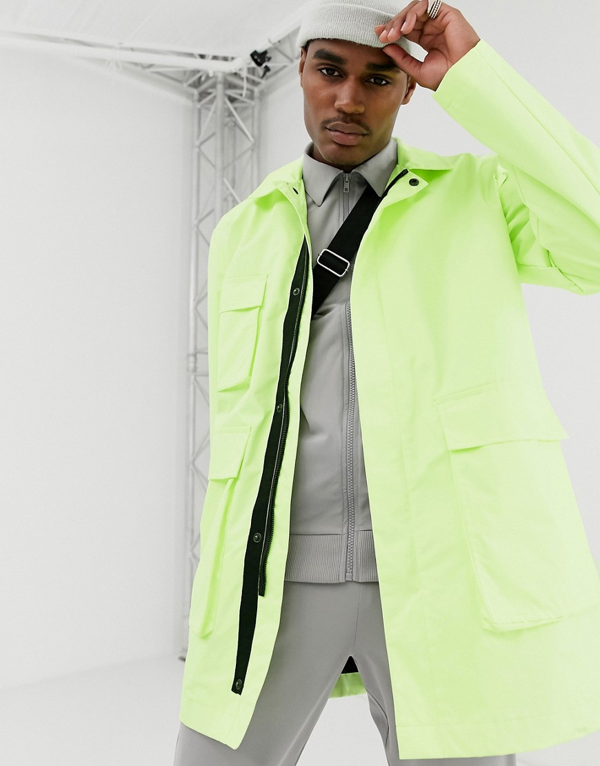 ASOS DESIGN utility trench coat in neon green