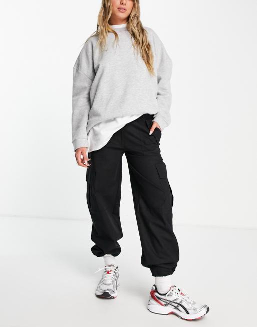 ASOS DESIGN utility trouser in black linen blend