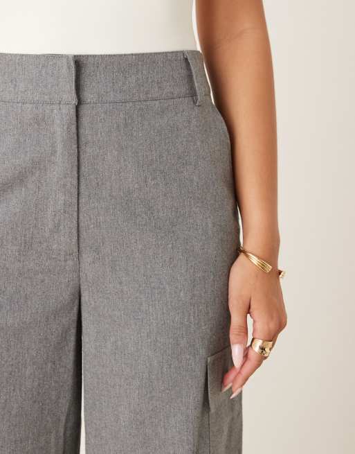 ASOS DESIGN utility trousers with pocket detail in brushed flannel in grey marl, 2 of 5