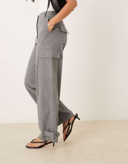 ASOS DESIGN utility trousers with pocket detail in brushed flannel in grey marl, 3 of 5