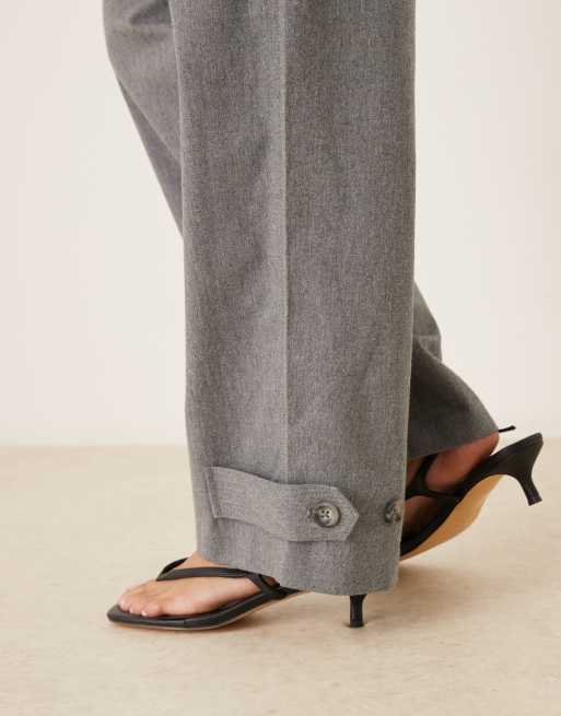 ASOS DESIGN utility trousers with pocket detail in brushed flannel in grey marl, 4 of 5