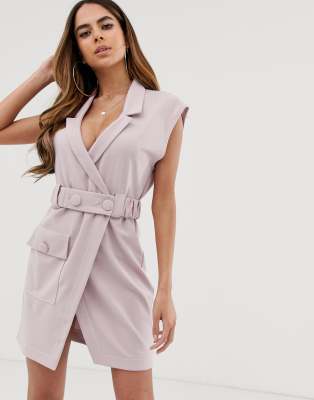 asos design split sleeve mini dress with obi belt