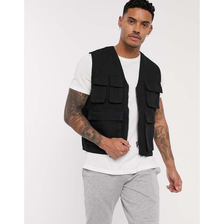 Soul Star utility gilet jacket in black, ASOS