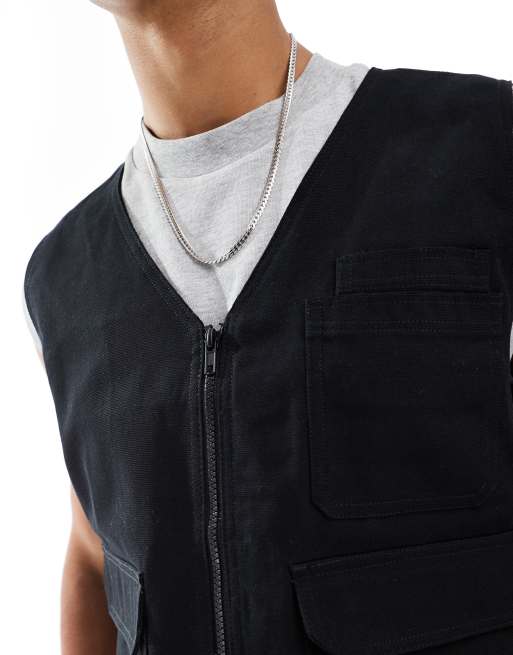 ASOS DESIGN utility vest in black