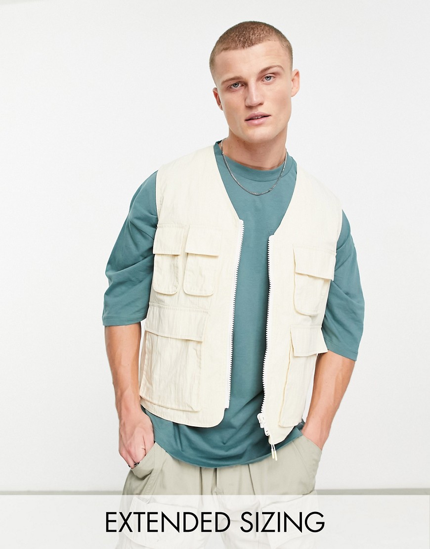 Shop Asos Design Utility Vest With Pockets In Ecru-blonde