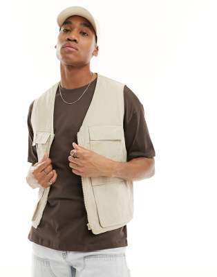 Asos Design Utility Vest In Ecru-neutral